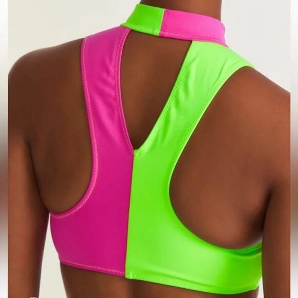 LoveShackFancy x Hurley Solid Blocked Bow Bikini Top in Magenta Neon Lime - Picture 4 of 15
